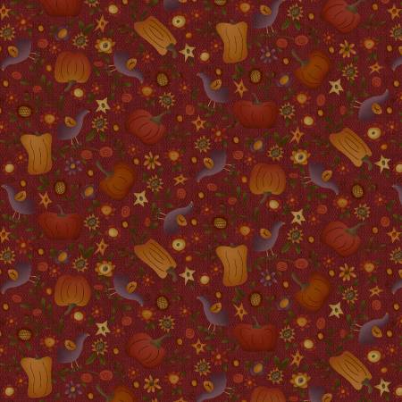 Dark Red Pumpkins and Flowers 8.3 Inch