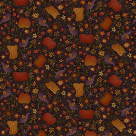 Black/Brown Pumpkins and Flowers 8.3 Inch